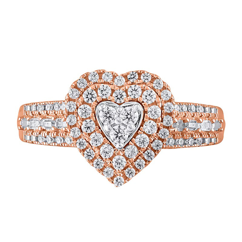 0.5 ct. Gesamtgewicht Multi-Diamant Herz-Ring mit Rahmen in 10K Roségold