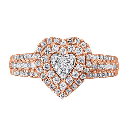 0.5 ct. Gesamtgewicht Multi-Diamant Herz-Ring mit Rahmen in 10K Roségold