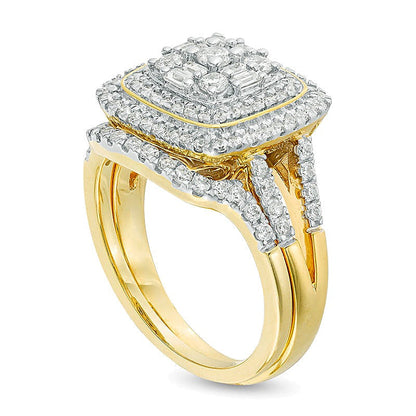 Braut-Set mit Diamanten in rund, Baguette und Kissenschliff aus 10K Gelbgold für Damen