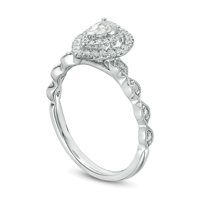 0,5 ct. Gesamtgewicht Halo-Verlobungsring mit tropfenförmigem und rundem Diamant in 14K Weißgold