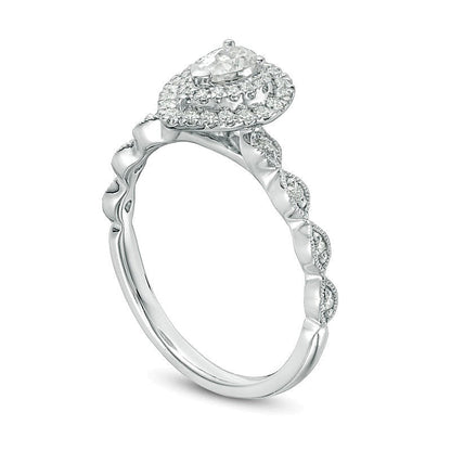 0,5 ct. Gesamtgewicht Halo-Verlobungsring mit tropfenförmigem und rundem Diamant in 14K Weißgold