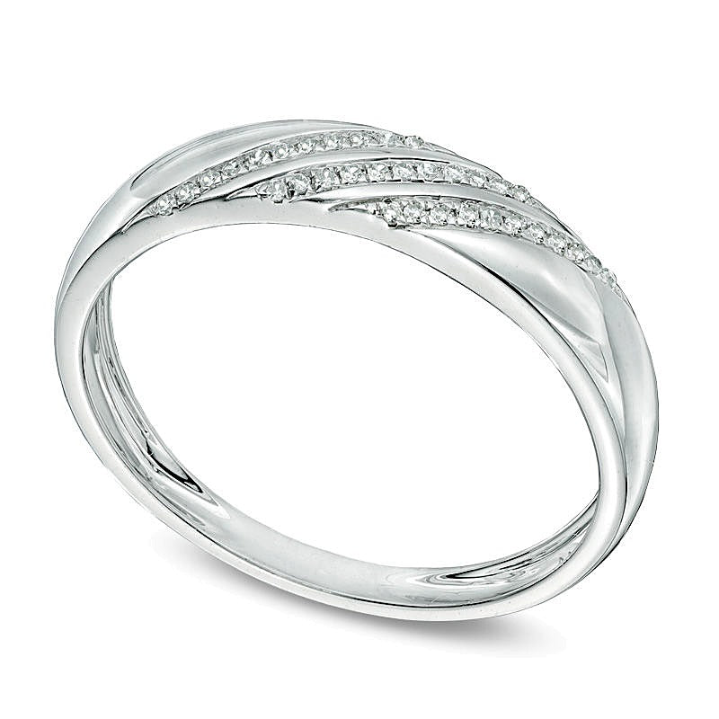 0.1 ct. Gesamtgewicht Diamant Ehering diagonal gestreift in 10K Weißgold