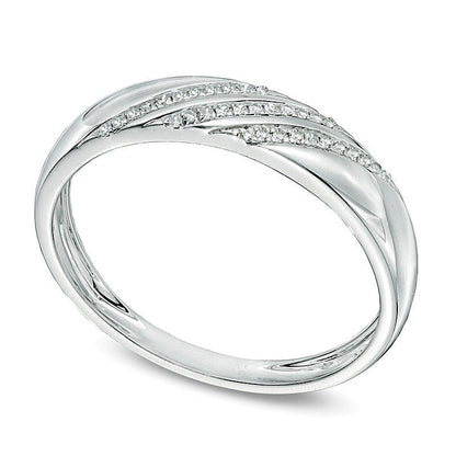 0.1 ct. Gesamtgewicht Diamant Ehering diagonal gestreift in 10K Weißgold