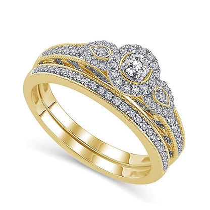 0.38 ct. Gesamtgewicht Diamant Brautset in 10K Gelbgold