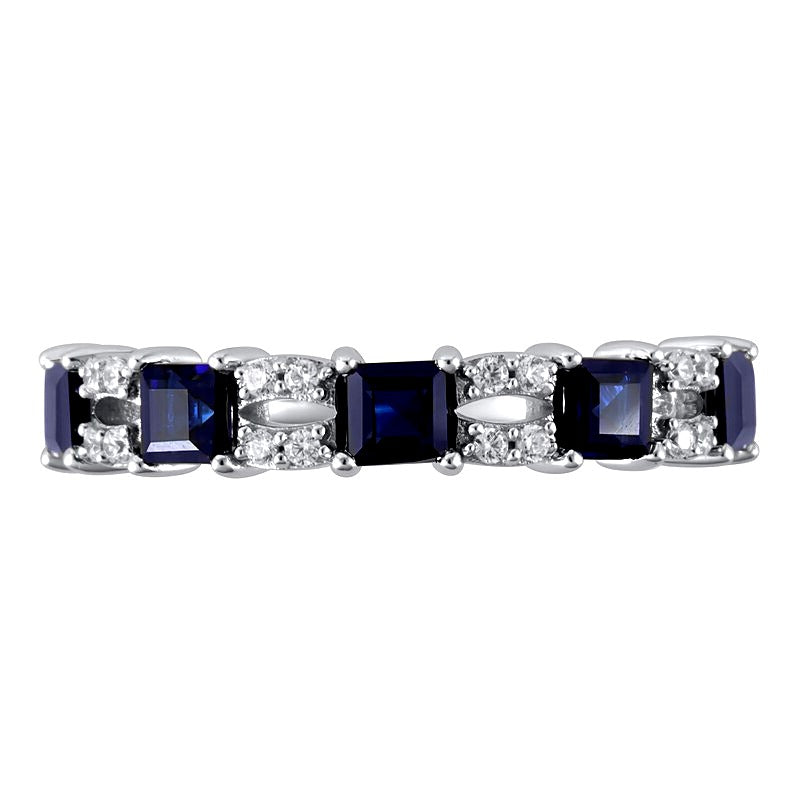 Multi-Stone Ring mit blauem Saphir im Princess-Schliff und Diamant im runden Schliff 0,1 ct. Gesamtgewicht in 10K Weißgold