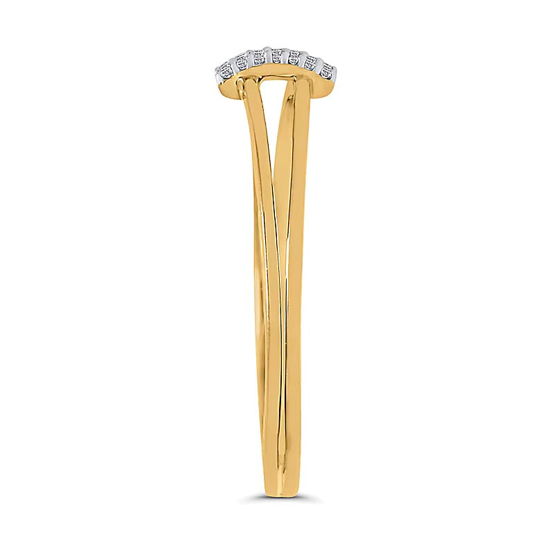 Fashion-Ring mit Diamant-Besatz und linearem Steg sowie geteilter Schiene in 10K Gelbgold