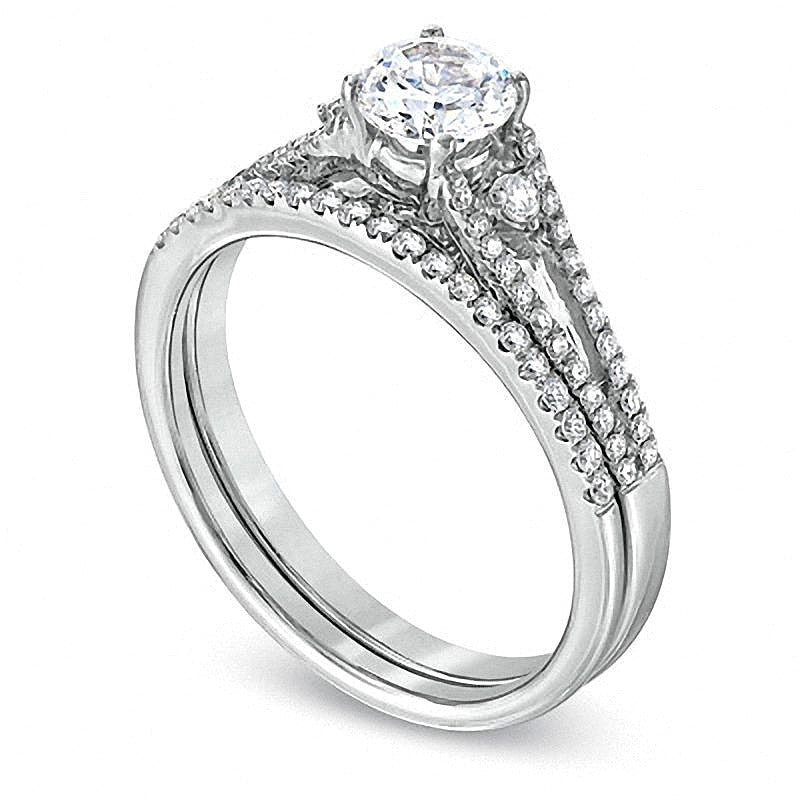 0.75 ct. Gesamtgewicht Diamant Dreistein-Brautset in 14K Weißgold