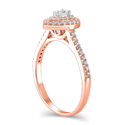 0,5 ct. Gesamtgewicht Verlobungsring mit tropfenförmigem Diamant und Halo in 10K Roségold