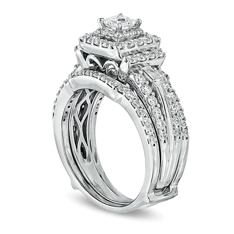 1.5 CT. Gesamtgewicht Braut-Set mit Diamanten im Princess- und Baguette-Schliff in 14K Weißgold