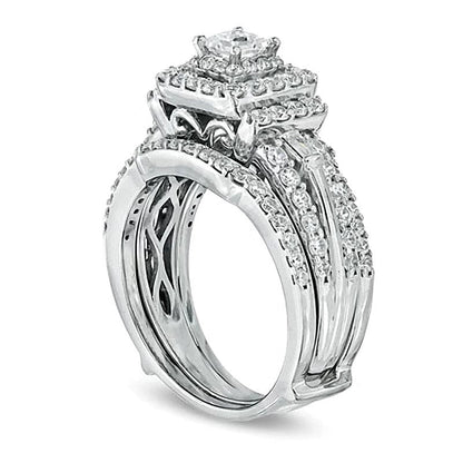 1.5 CT. Gesamtgewicht Braut-Set mit Diamanten im Princess- und Baguette-Schliff in 14K Weißgold
