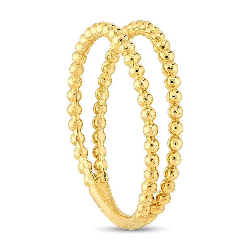 Fashion-Ring mit doppelreihigem Perlbesatz und offener Ringschiene in 14K Gelbgold