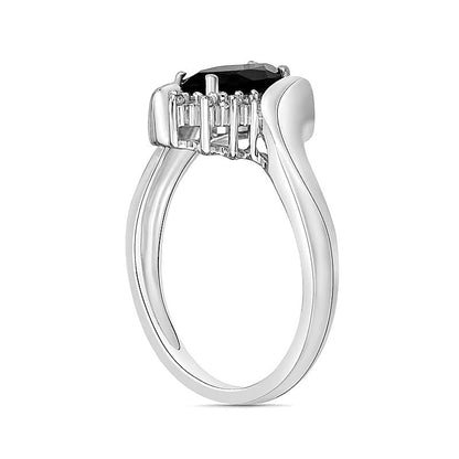 Bypass-Ring für Damen mit schwarzem Onyx im Marquise-Schliff und Diamant-Besatz in 10K Weißgold