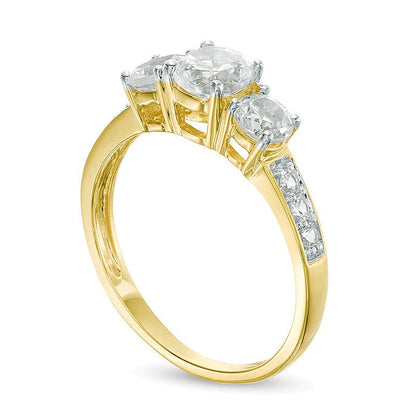5,2 mm Labor-Saphir weiß Dreistein-Ring in 10K Gelbgold