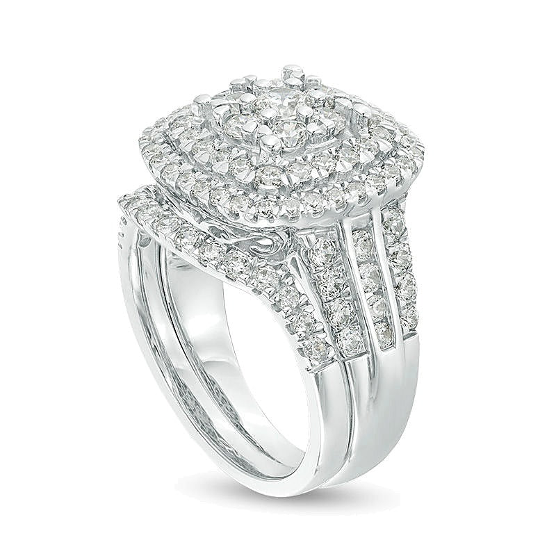 Braut-Set mit Diamanten in rund und Kissenschliff, 2.0 ct. Gesamtgewicht, 10K Weißgold