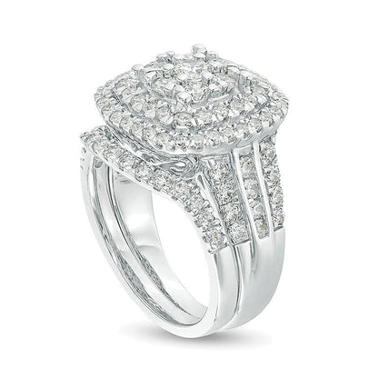 Braut-Set mit Diamanten in rund und Kissenschliff, 2.0 ct. Gesamtgewicht, 10K Weißgold
