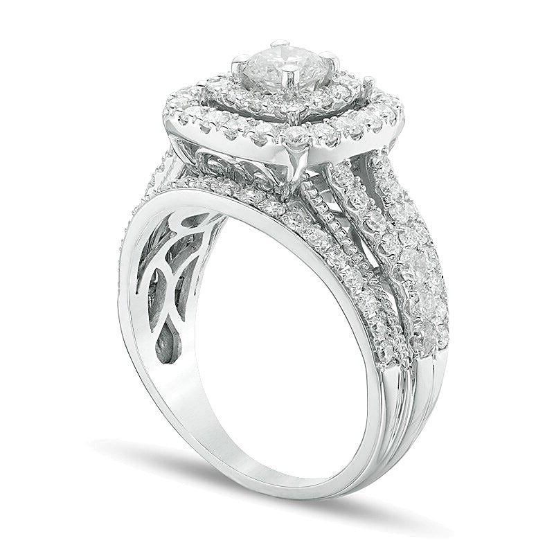 2.0 ct. Gesamtgewicht Komposit-Diamant Mehrreihiger Verlobungsring im Vintage-Stil in 14K Weißgold
