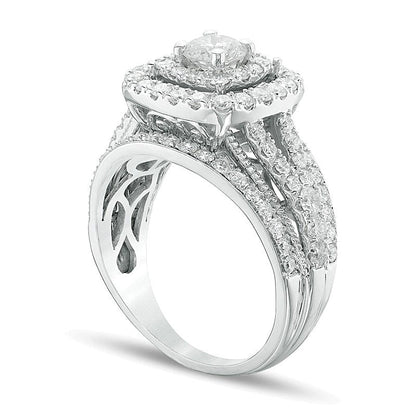 2.0 ct. Gesamtgewicht Komposit-Diamant Mehrreihiger Verlobungsring im Vintage-Stil in 14K Weißgold