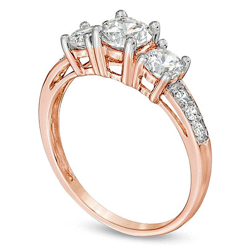 Dreistein-Ring mit weißen Labor-Saphiren in 10K Roségold