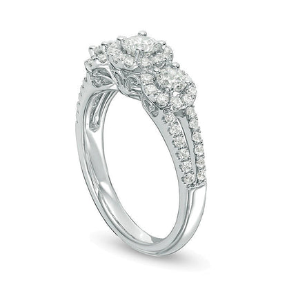 1.0 ct. Gesamtgewicht Dreistein-Verlobungsring mit runden Diamanten in 14K Weißgold