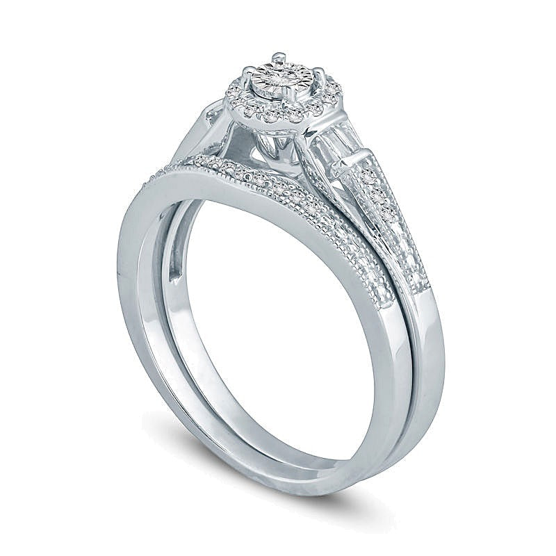 0,25 ct. Gesamtgewicht Diamant Brautset im Vintage-Stil mit Rahmen in 10K Weißgold