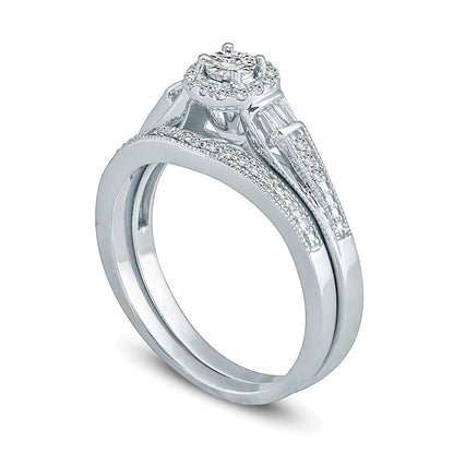 0,25 ct. Gesamtgewicht Diamant Brautset im Vintage-Stil mit Rahmen in 10K Weißgold