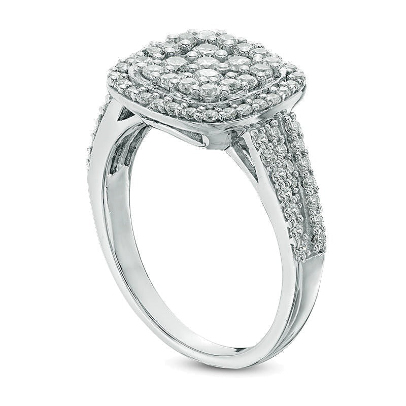 1.0 ct. Gesamtgewicht Multi-Diamant-Verlobungsring mit Kissenschliff-Rahmen in 10K Weißgold