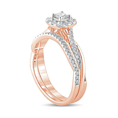 Braut-Set mit weißen Diamanten im Princess- und Rundschliff, 0.5 CT. Gesamtgewicht, in 10K Roségold