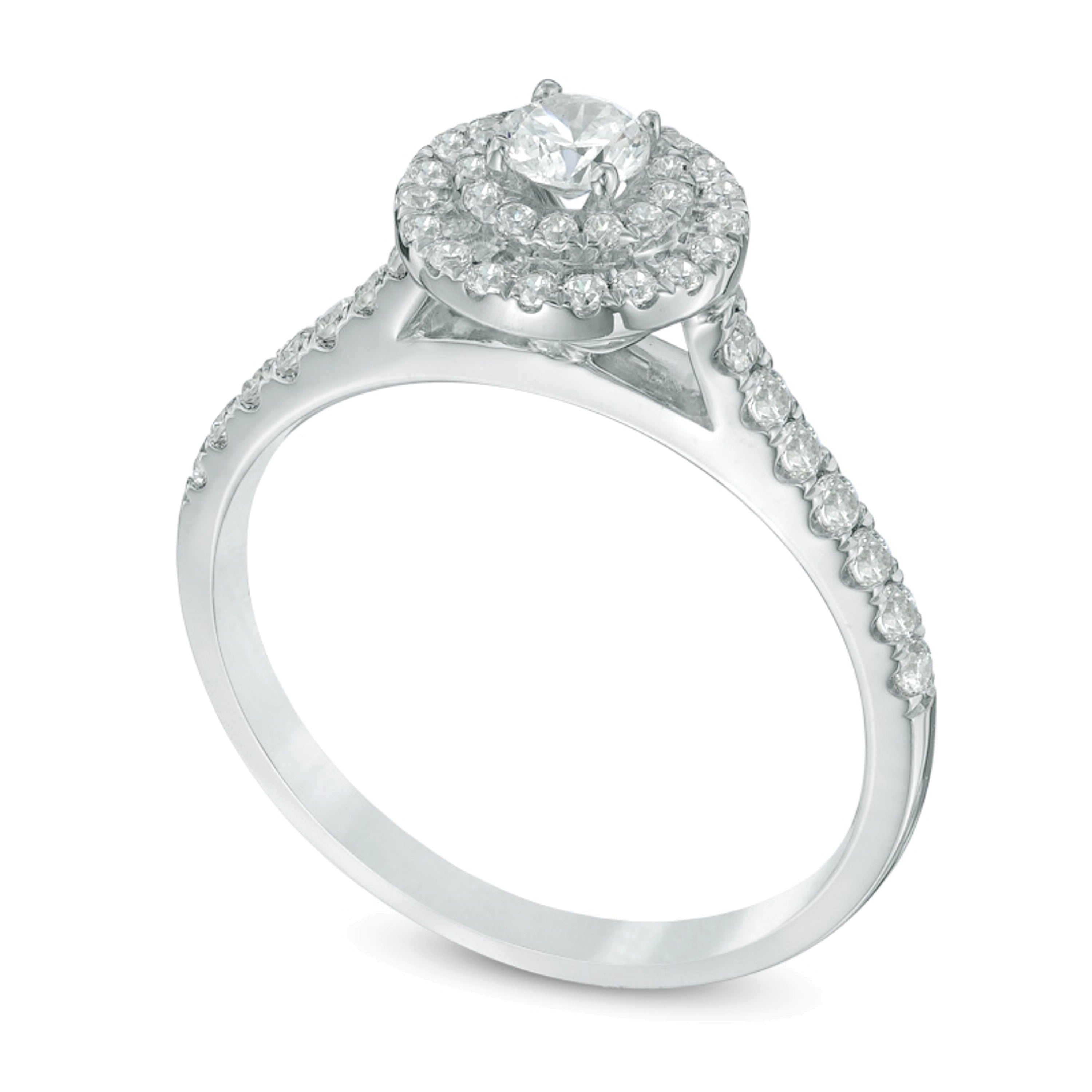 0.5 ct. Gesamtgewicht Diamant Halo-Verlobungsring mit doppeltem Rahmen in 10K Weißgold