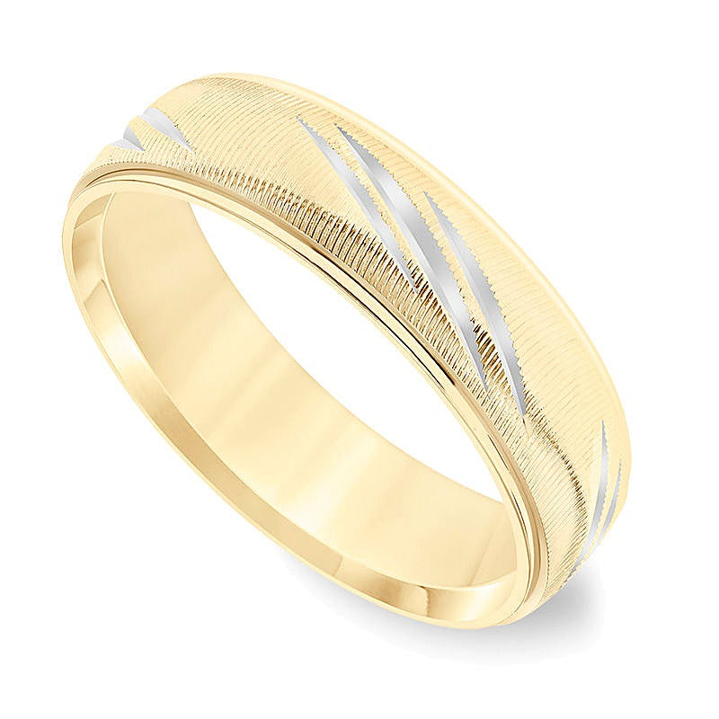 6,0mm Ehering mit Komfortschliff und Swiss-Cut-Gravur in 14K Gelbgold