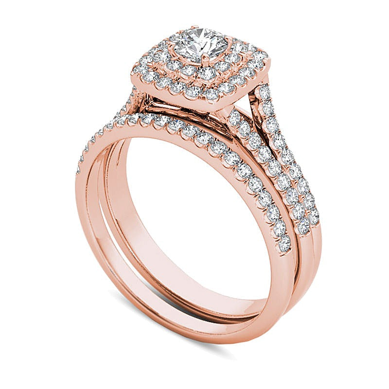 Braut-Set mit Diamanten im Rund- und Kissenschliff in 14K Roségold