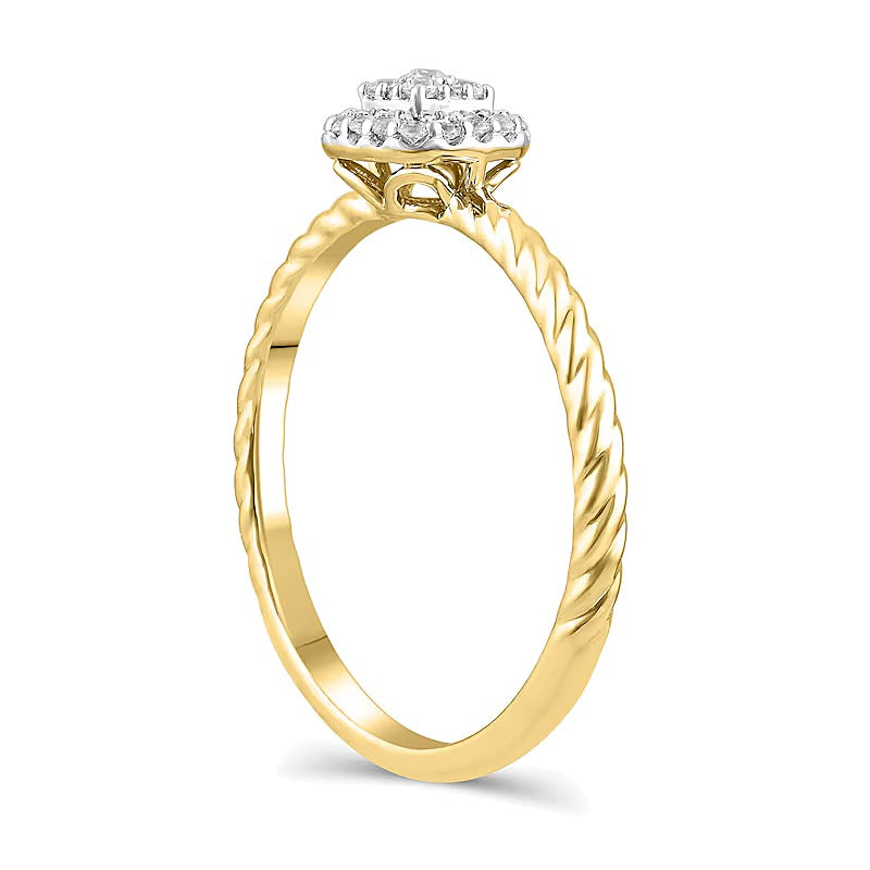 Halo-Ring mit Diamanten im Kissenschliff und runden Diamanten, 0.17 ct. Gesamtgewicht, in 10K Gelbgold