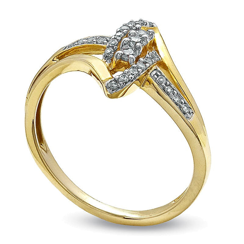 0.2 ct. Gesamtgewicht Diamant Freundschaftsring im Marquise-Bypass-Design in 10K Gelbgold