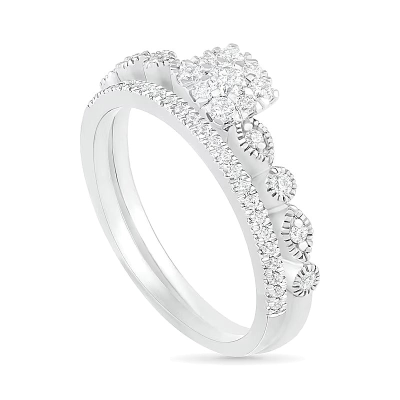 0,38 ct. Gesamtgewicht Komposit-Diamant Brautset im Vintage-Stil in 10K Weißgold