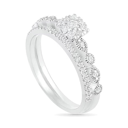 0,38 ct. Gesamtgewicht Komposit-Diamant Brautset im Vintage-Stil in 10K Weißgold