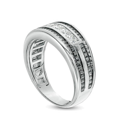 1.0 ct. Gesamtgewicht Diamant-Ehering im Princess-Schliff Fünfstein in 14K Weißgold mit schwarzem Rhodium