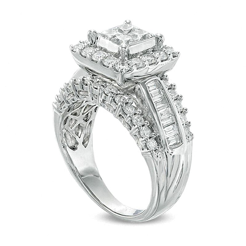 2.0 CT. Gesamtgewicht Verlobungsring mit Diamanten im Princess- und Baguette-Schliff in 14K Weißgold