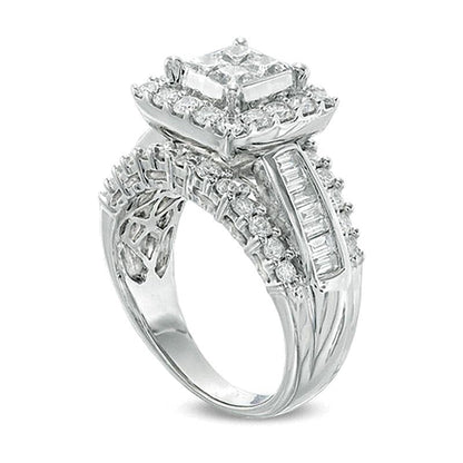 2.0 CT. Gesamtgewicht Verlobungsring mit Diamanten im Princess- und Baguette-Schliff in 14K Weißgold