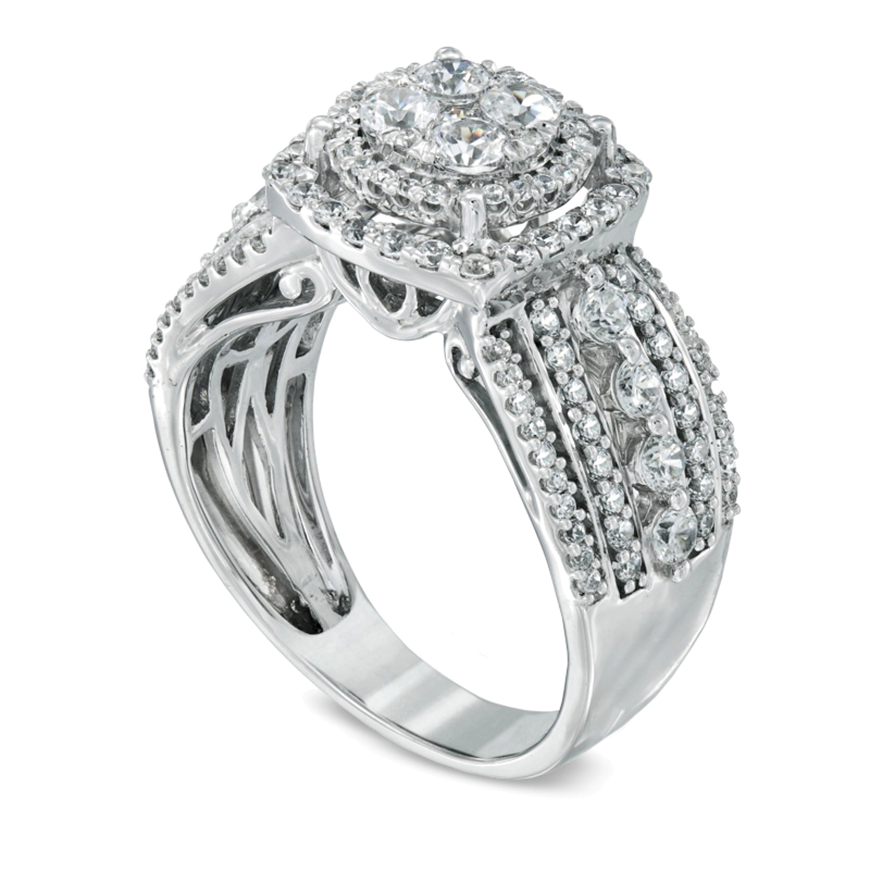 1.5 ct. Gesamtgewicht Diamant Cluster-Ring mit Halo-Rahmen in 10K Weißgold