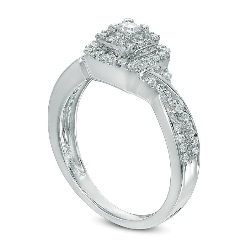 Verlobungsring mit Halo und Princess-Diamanten 0.33 ct. Gesamtgewicht in 10K Weißgold