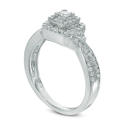 Verlobungsring mit Halo und Princess-Diamanten 0.33 ct. Gesamtgewicht in 10K Weißgold