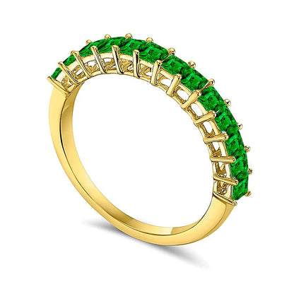 Memoire-Ring mit Smaragden im Princess-Schliff in 10K Gelbgold