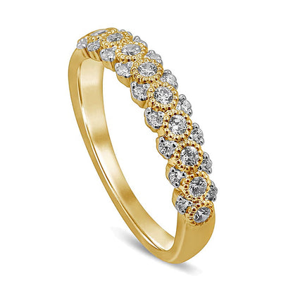 Memoire-Ring mit Diamanten 0,33 ct. Gesamtgewicht und Perlrand-Fassung in 10K Gelbgold
