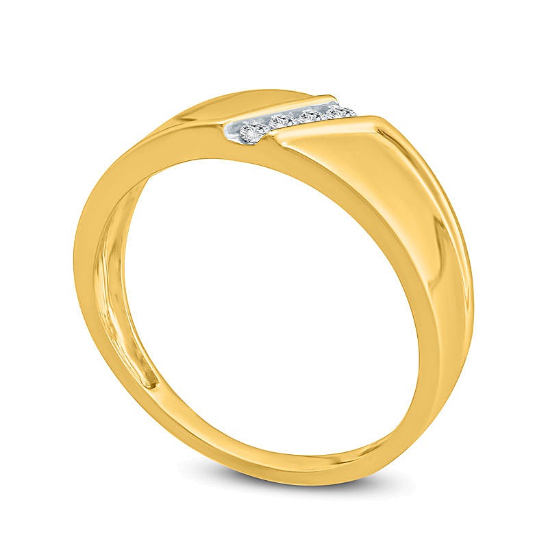 Ehering mit vier runden Diamanten diagonal, 0.1 ct. Gesamtgewicht, in 10K Gelbgold