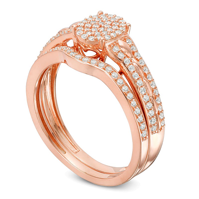 Brautset mit Diamanten 0,33 ct. Gesamtgewicht in Rundschliff und ovalem Schliff in 10K Roségold