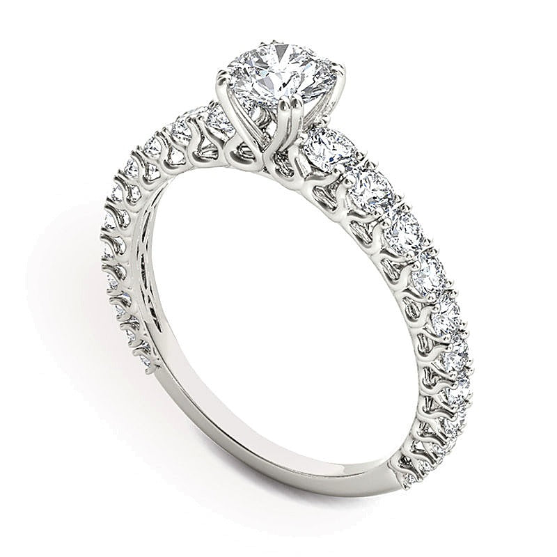 1.0 ct. Gesamtgewicht Diamant-Verlobungsring als Solitär mit seitlichem Besatz in 14K Weißgold