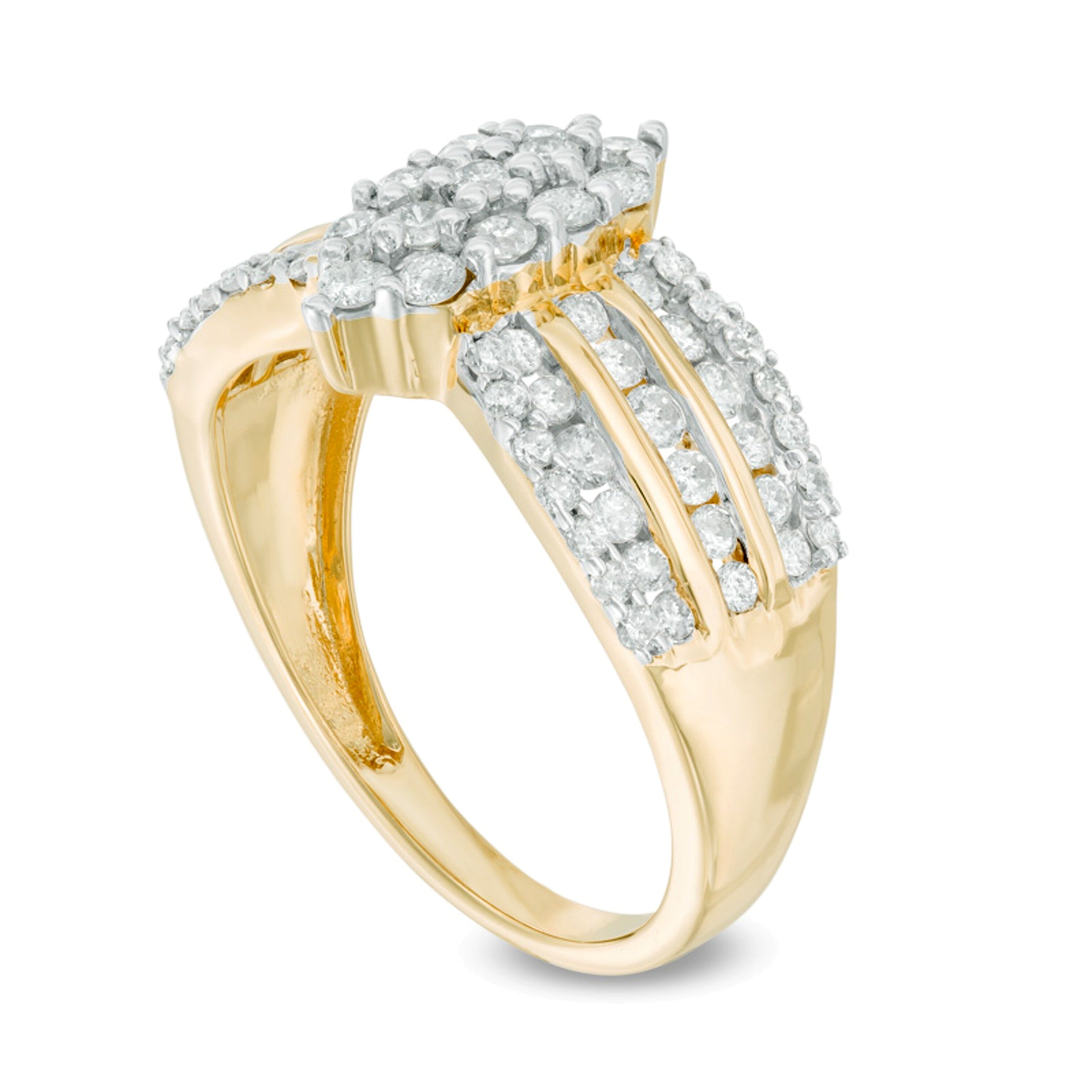 Verlobungsring mit mehreren Diamanten im Marquise-Schliff, mehrreihig, 1.0 ct. Gesamtgewicht, aus 14K Gelbgold