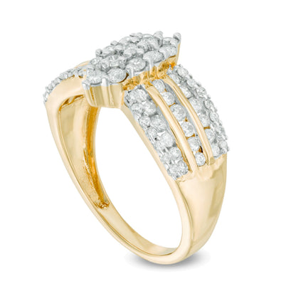 Verlobungsring mit mehreren Diamanten im Marquise-Schliff, mehrreihig, 1.0 ct. Gesamtgewicht, aus 14K Gelbgold