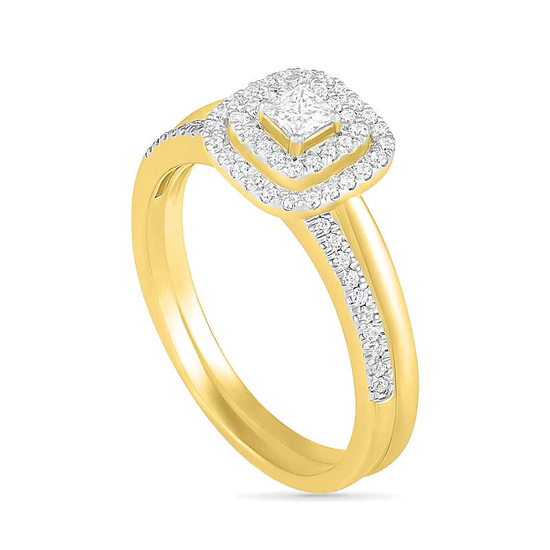 Braut-Set mit Diamanten im Princess-, Rund- und Kissenschliff 0.38 ct. Gesamtgewicht in 10K Gelbgold