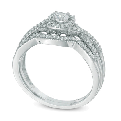 0,33 ct. Gesamtgewicht Diamant-Brautset mit Kissenschliff-Halo und gedrehter Ringschiene in 10K Weißgold