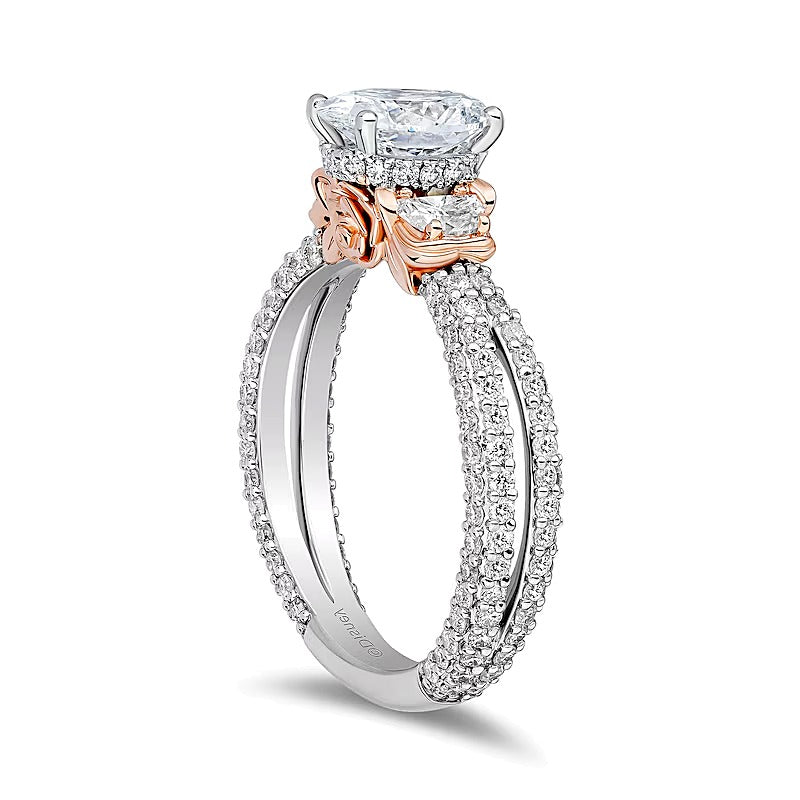 2,25 ct. Gesamtgewicht Solitär mit seitlichem Besatz Verlobungsring mit ovalem Labordiamant in 14K Bicolor-Gold